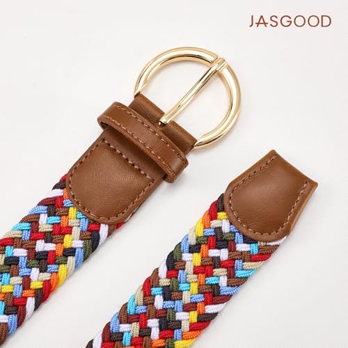 Image of JASGOOD Women Men Braided Woven Elastic Stretch Waist Belt Golf Canvas Fabric Casual Belt for Jeans Pants