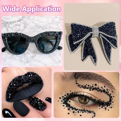 Image of 16000 Pcs Black Resin Rhinestones for Crafting, Flatback Black Gems Jelly Rhinestones, Mixed Sizes Bedazzling Crystal with Pickup Tool for DIY Crafts Clothing Tumblers Mugs Shoes Fabric Nail Art