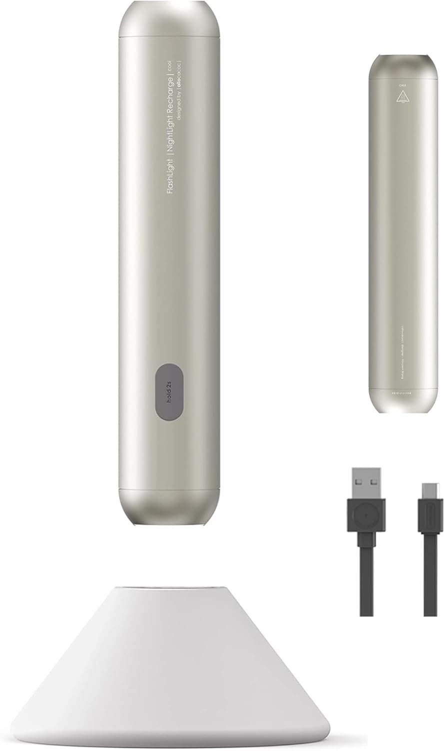 Allocacoc Flashlight Nightlight USB-C Rechargeable, Silicon Stand, Portable, 600 lm 6W Emergency, Camping, 2 Levels Brightness, Splash Resistant, Cool White Color, Silver