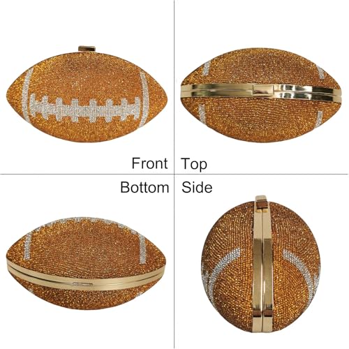Image of Women Rhinestone Football Shaped Handbag Chain Crossbody Shoulder Bag Football Purse | Rugby, Unique, Novelty, Football