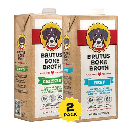 Brutus Chicken Broth Liquid for Dogs - All Natural Chicken Bone Broth for Dogs with Chondroitin...