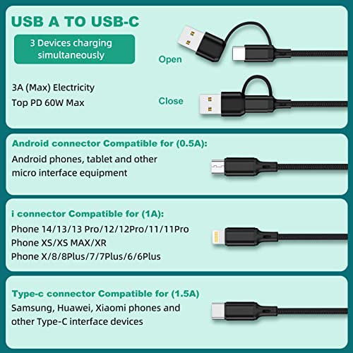 Image of Multi Charging Cable 3Pack-6ft, 6 in 1 Multiple Phone Charger Cable - Universal USB A /C to Lightning /Type C /Micro USB Port for Cell Phone (Gray, Black, Red)