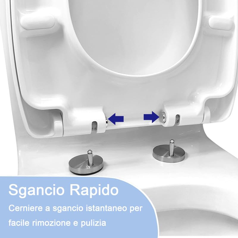 Tavoletta WC Universale Forma di D/U, Sedile WC PP Chiusura Ammortizzata, Coperchio WC con Funzione di Sgancio Rapido, Facile da Pulire, Copriwater Bianco, 02E, 42x34cm