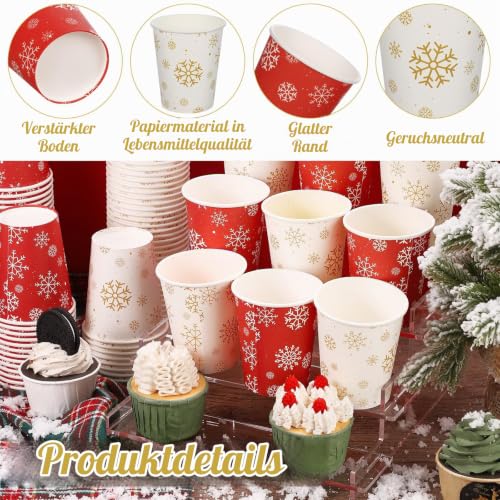 NatNarr 100 Stück Glühweinbecher, 266 ml Weihnachts-Einweg-Pappbecher – Ansicht 5
