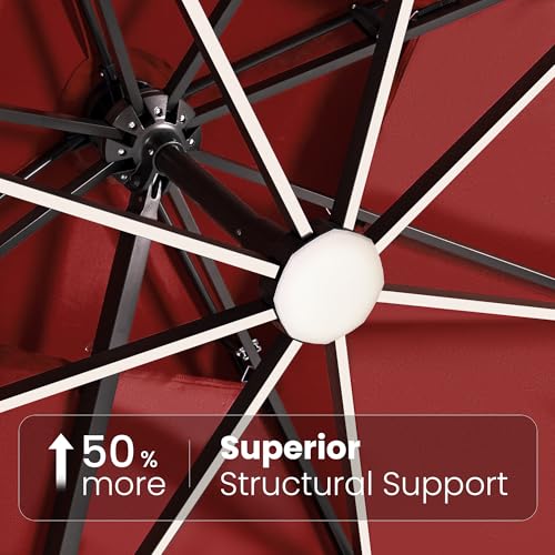 Image of 9' X 12' Patio Umbrella with Weighted Base and LED Lights Outdoor Cantilever Large Rectangle Offset Umbrellas Heavy Duty Aluminum Double Top with 360-degree Rotation for Pool Garden Deck, Red