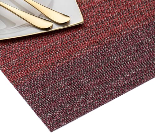Image of YELONA Placemats Set of 4, Heat-Resistant Woven Vinyl Table Mats, Non-Slip & Washable Dining Tablemats for Kitchen & Dinner Decor, Ombre Red (45cm x 30cm)