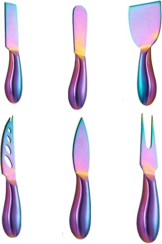 Miniatura 8 de Cuchillo de queso premium de 6 piezas, colección de cuchillos de queso de acero inoxidable con cortador de tenedor de queso y cortadores de queso,