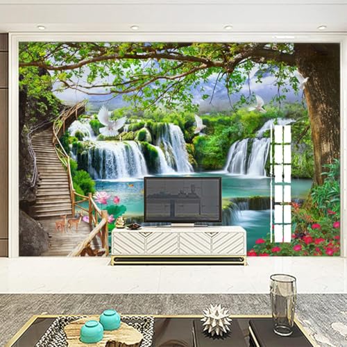 Papier peint pelable et collable 3D paysage forêt pour mur salon