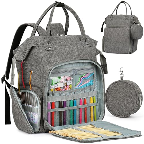 Coopay Huge Crochet Bag, Travel Knitting Bag Large Capacity Yarn Storage Organizer Bags for Unfinished Project, Crochet Hooks, Knitting Needles, Skein Yarn, Great Knitting & Crochet Supplies, Gray
