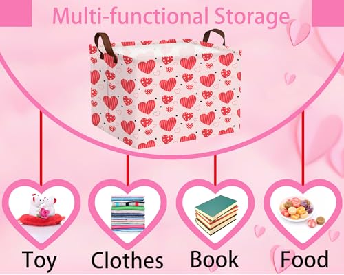 Image of Valentines Day Basket Large Foldable Heart Shaped Storage Box for Gifts Kids Empty Storage Bins Rectangular Toy Organizer Decor (Pink Red Love Pentagram)
