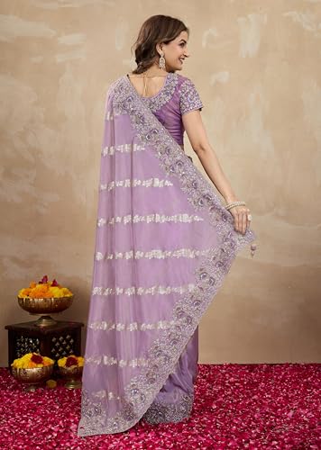 Image of TRENDMALLS Women's Jacquard Silk Embroidery Sequence Work Saree with Unstitched Blouse Piece