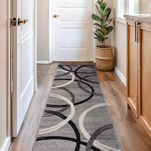 Rugshop Modern Wavy Circles Design Runner Rug 2'7" x 8' Gray