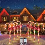HELESIN Christmas Candy Cane Lights, 8 Packs 48 LEDs 12 Modes Outdoor Christmas Lights with Remote Control, Dimmable Decorations with Timer/Memory Mode for Xmas Holiday Party Decorations