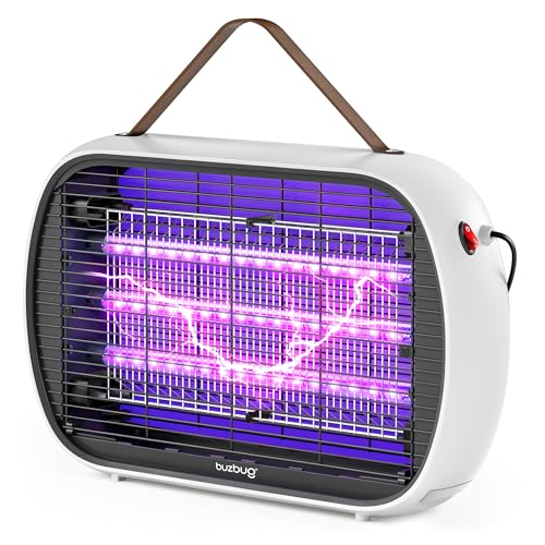 Buzbug Matainsectos LED interior para grandes espacios, 3 lámparas eficientes hasta 50.000 horas, atracción de doble banda, trampa para moscas de alta tensión eléctrica y lámpara para mosquitos