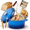 Enameled Cast Iron Dutch Oven with Proofing Basket, Non-Stick Ovenproof Casserole Pot, Dark Blue Dutch Oven for Braising, Stews, Roasting & Bread Baking 5Litres-26cm