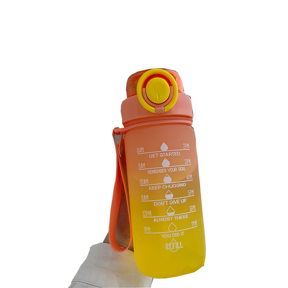 ZZT 20 oz Water Bottles with Time Marker to Drink and Straw, Motivational Words Water Bottle, Leakproof,Sports Water Bottle for Gym and Outdoor Activity (Yellow)