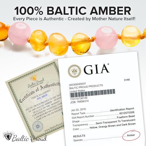 Baltic Proud Amber Necklace for Women and Men (Authentic, Certified) - 18 inches, Honey Rose (Polished) - Unisex Amber Jewelry for Adults - Bead Necklace2