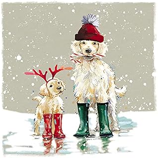 Ling Design Pack of 6 Charity Christmas Cards - 'Winter Ready' - Lovely Design with Dogs Wearing Wellington Boots - 6 Cards of 1 Design, Multi, 146 x 146 x 14mm