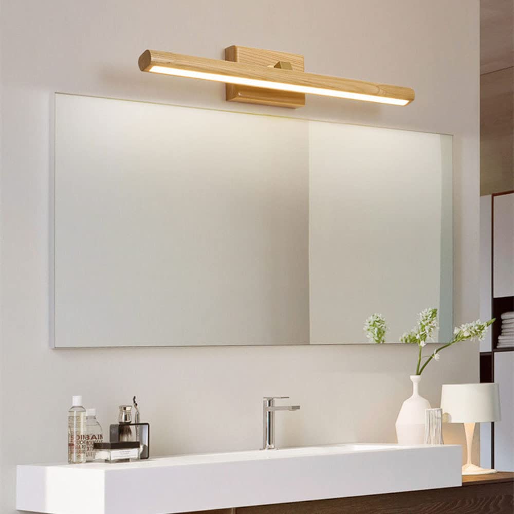 Madera Lámpara de Espejo para Baño LED, 8W 40cm Aplique de Baño Espejo LED 360° Giratorio Lámpara de Pared para Dormitorio Escaleras Pasillo (Blanca Cálida 3000K)
