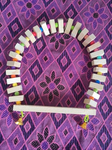 Image of Raindrops Wooden Swing with Colourful Beads for Bird Cages|Birds Stress Free Items|Cage Accessories|Wooden Ladder|Swing with Dotted Perch|Birds Chew Toy|Training aid Toy (Height 23.5cm-Pack of 2)