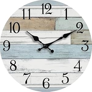 Wall Clock Battery Operated 10 Inch Silent Non Ticking Coastal Design Country Rustic Retro Decorative for Bathroom Kitchen Living Room Bedroom