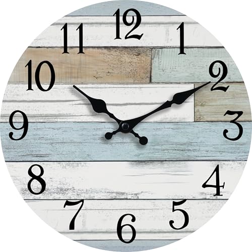 Wall Clock Battery Operated 8 Inch Silent Non Ticking Coastal Design Country Rustic Retro Decorative for Bathroom Kitchen Living Room Bedroom