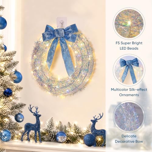 GlobaLink Beleuchteter Weihnachtskranz 33cm mit Blauer Schleife – Ansicht 5