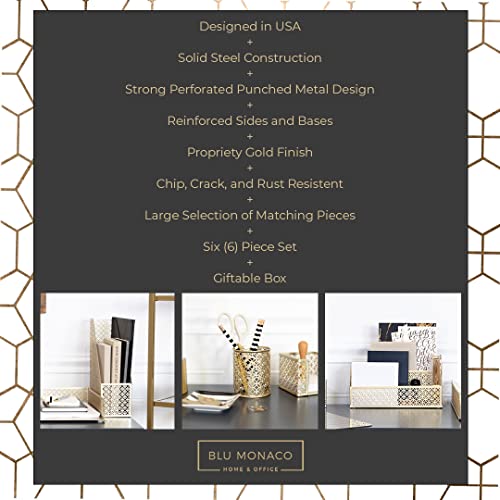 Blu Monaco 6 Piece Cute Gold Desk Organizer Set - Desk Organizers And Accessories For Women - Cute Office Gold Desk Accessories - Desktop Organization #TOP2