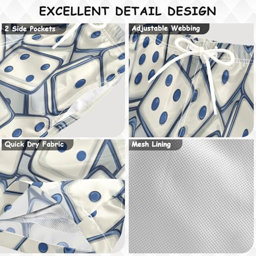 Boys Beach Board Shorts Blue Dominoes Game Swim Trunk Teen Swimwear 8-16Y3