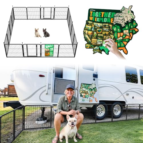 Image of FXW Instant Dog Playpen with RV State Travel Map for Camping Outdoor Yard | Quick-Setup Play Yard, 16 Panels + 50 USA State Decals, 24inch for Puppies & Small Dogs | Patented