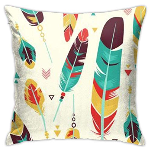 Funda de almohada de plumas tribales nativa, impresión de doble cara, funda de almohada con cremallera oculta, 18 pulgadas y 18 pulgadas hermoso patrón impreso almohada