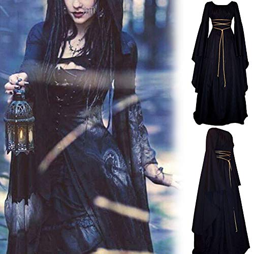 Fattigger [Halloween Decoraciones u0096 Mujer Irregular Manga Larga Cuello Cuadrado cinturón Largo Vestido de Halloween Disfraz