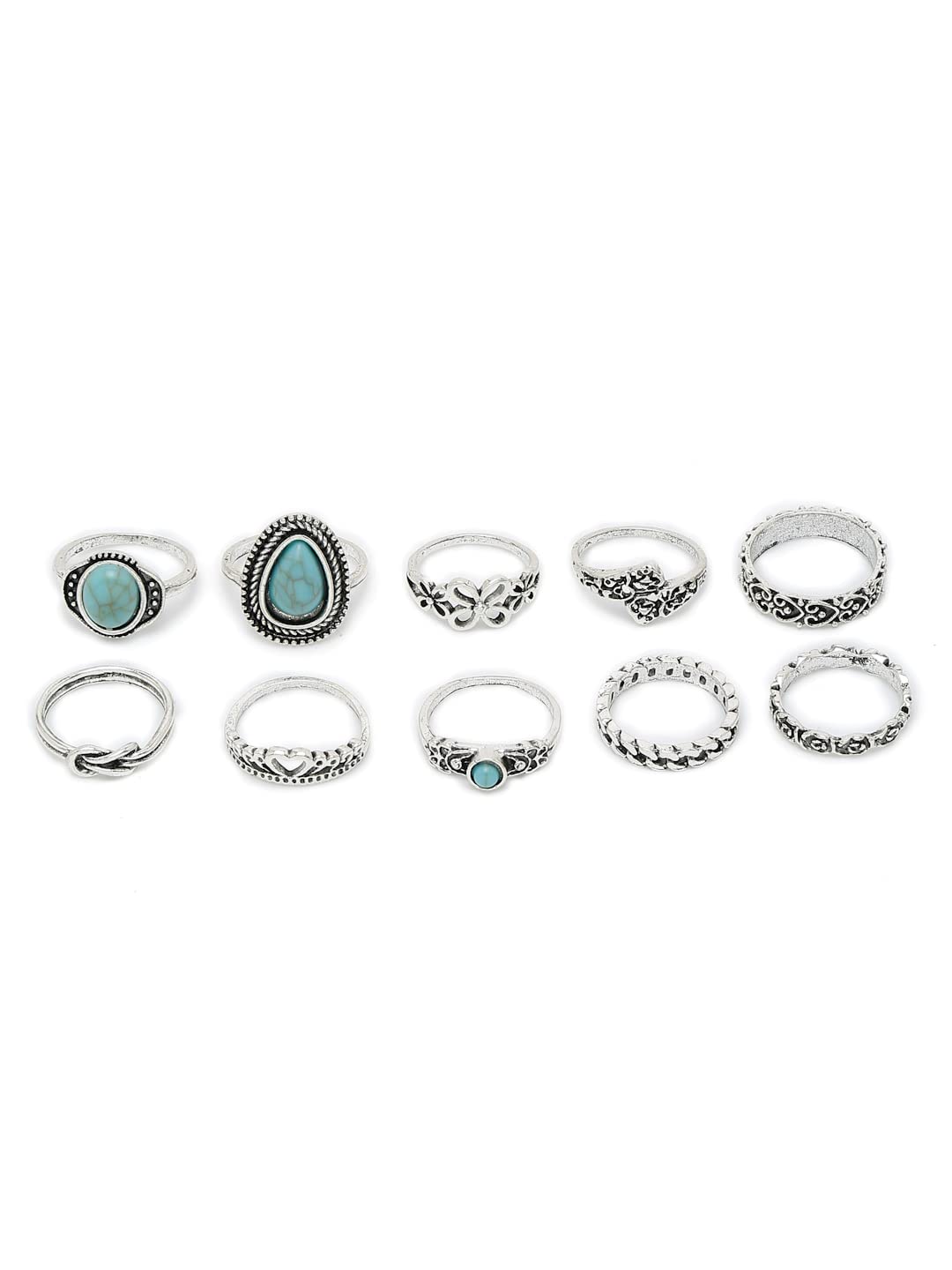 youbella Jewellery Bohemian Style Combo of 10 Rings for Girls and Women (Silver) (YBRG_20252)-picture-10