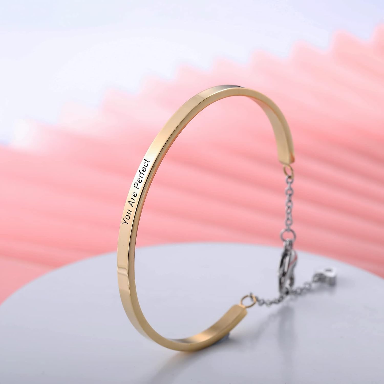 INBLUE Personalized Identification ID Bracelet Bangle for Women Men Name Engraved Adjustable Stainless Steel Cuff Water-Resistant Gift for Girlfriend Sister Bridesmaid Gifts