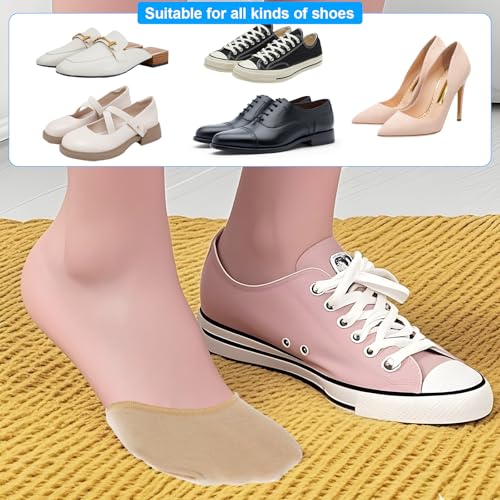 Image of Ball of Foot Cushion Socks for Women, 4 Pairs Women's Toe Cover with Padding, Toe Topper Liner Socks No Show Half Socks with Sponge Cushion (2 Black, 2 Beige)
