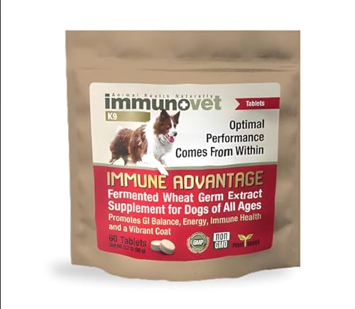 Immunovet for Dogs Supplement Tablets | Bio-Active Canine Nutritional Supplements Immune & GI Health Support | Veterinary Supplements Natural Fermented Wheat Germ Extract (FWGE) (Tablets)