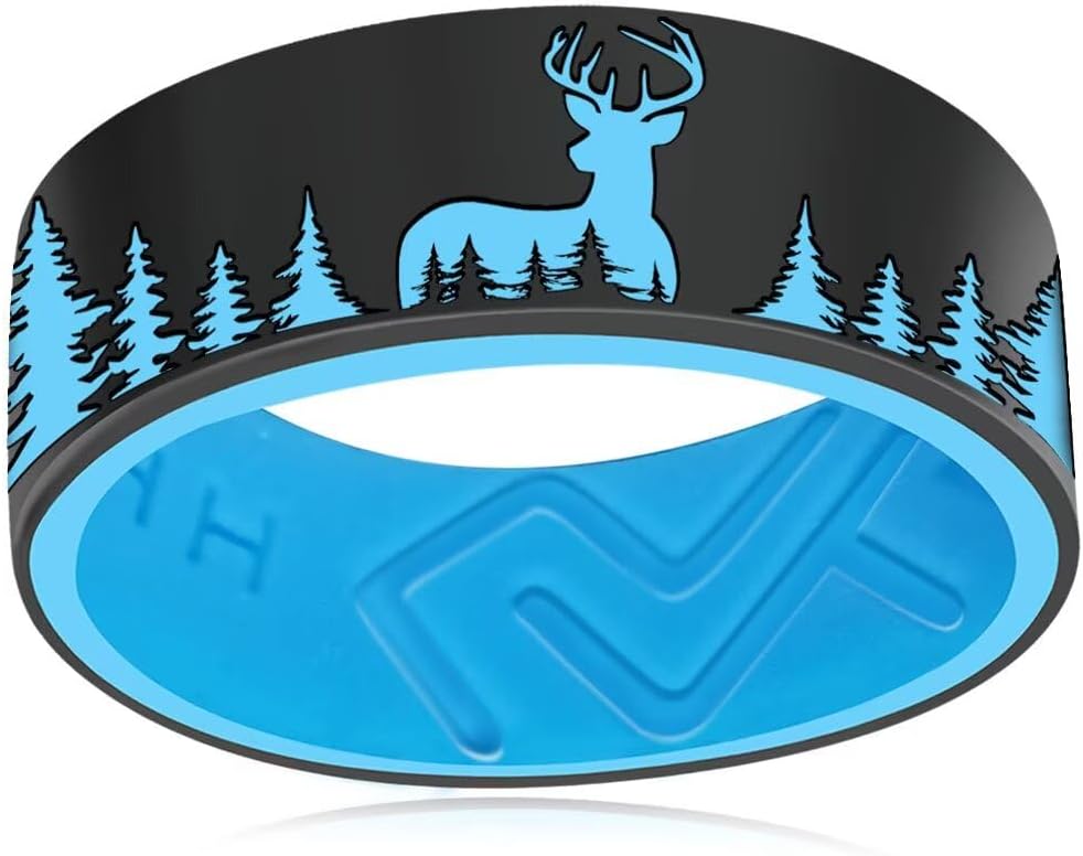 Silicone Deer Ring for Men & Women, Forest Elk Design Promise Wedding Band, Breathable Flexible Rubber Ring, Lightweight Comfort Fit for Outdoors, Hunting, Gym, Work