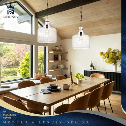 Image of 12 inch Black Seeded Glass Pendant Light, E26 Farmhouse Hanging Light | Black seeded glass pendant light with adjustable chain, E26 socket, ideal for kitchen islands and dining rooms