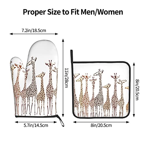 Cute Cartoon Funny Giraffes Printed Oven Mitt And Pot Holder Set, High Temperature Resistant, Non-Slip, Washable Oven Mitt Kitchen Hot Pad #TOP1