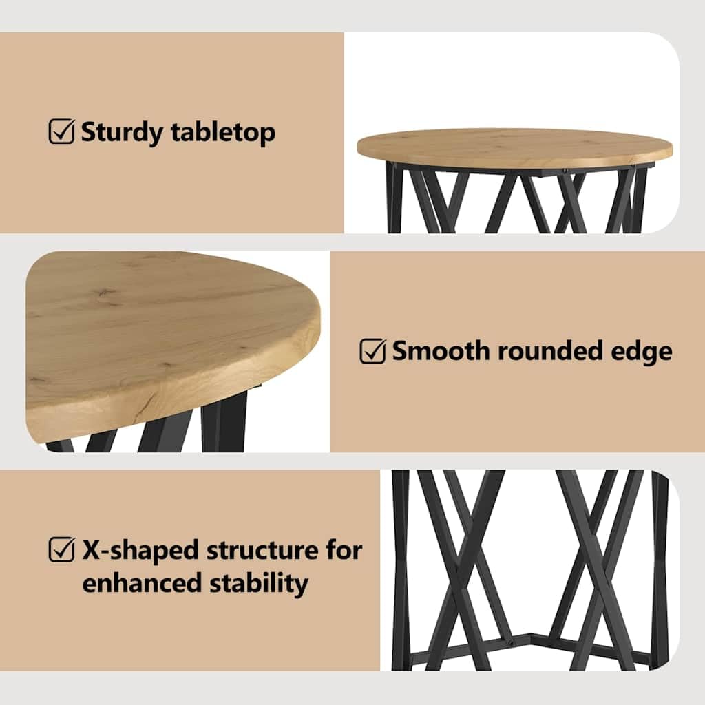 vidaXL Mesa Lateral 2 pcs Roble Artesanal Madera Ingenierizada y Acero, Mesa Redonda Moderna, Mesa de café compacta, Mueble Decorativo Elegante, Acabado Suave y diseño de Acero Resistente