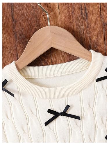 BEAUDRM Suéter feminino de manga curta com laço frontal, gola redonda, blusa cropped, Damasco, 9 Ano