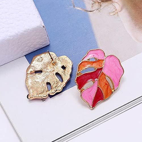 2 Pairs African Natural Monstera Leaves Stud Earrings Set Enamel Tropical Plant Palm Leaf Drop Dangle Earrings for Women Beach Ethnic Summer Boho Jewelry-1 - Image 5