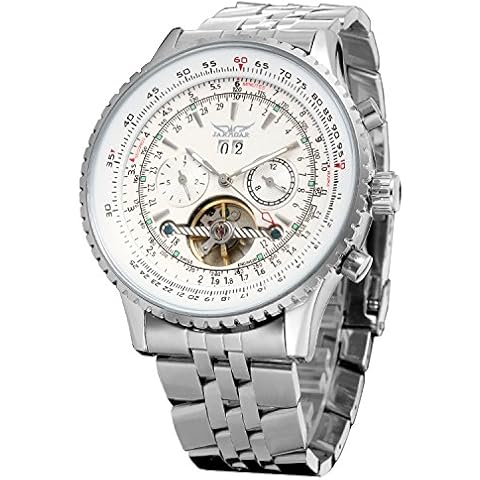 Forsining Men's Self Winding Waterproof Automatic Stainless Steel Skeleton Tourbillon Calendar Wrist Watch Cover