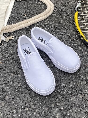 Boys' and Girls' Children's Canvas Shoes, Low Cut Slip-on Sneakers Shoes, Start School Season White Shoes, Fashion Toddler Little Kid Big Kid Skateboarding Shoes4