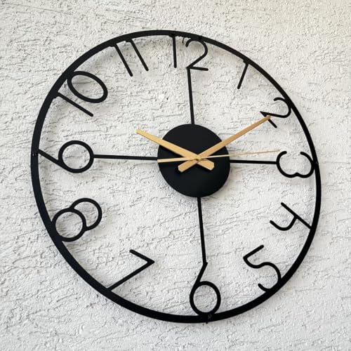 Image of Wall Clock Stylish Metal Analog Wall Clock for Living Room, Bedroom, Office, Kitchen, Home and Hall | Antique Fancy Big Size Modern Wall Watch (Black(DA-212), 40 CM)