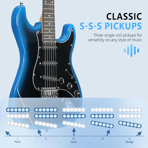 Image of GLARRY Full Size Electric Guitar for Music Lover Beginner with 20W Amp and Accessories Pack Guitar Bag (BLACK & BLUE, 39 inch Right Handed)