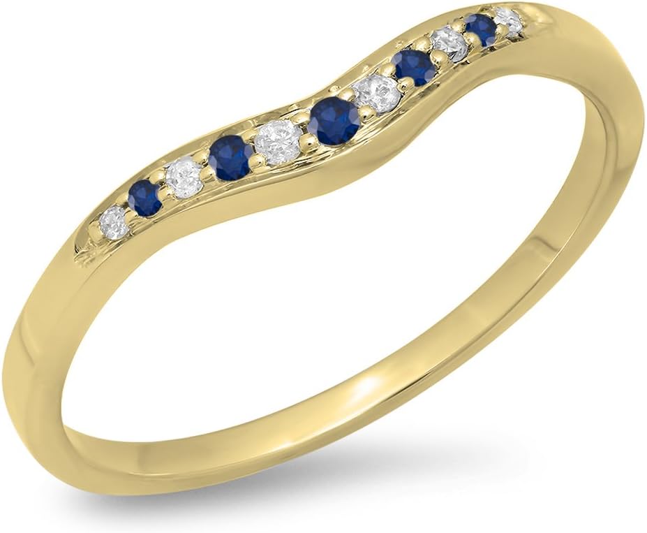 Dazzlingrock Collection Alternate Round Gemstone & White Diamond 11 Stone Contour Stackable Wedding Band for Women in Solid Gold