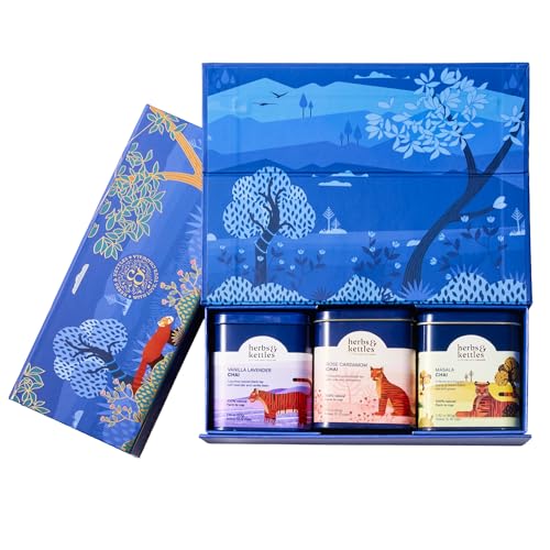 Image of Herbs & Kettles Chai Gift Set | Masala Chai, Rose Cardamom Chai & Vanilla Lavender | Premium Loose Leaf Tea Collection | Elegant Tea Gift Box for Special Occasions