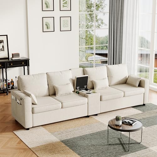 Miyemo 4 Seater Sofa with Storage Console, Minimalist Style 
