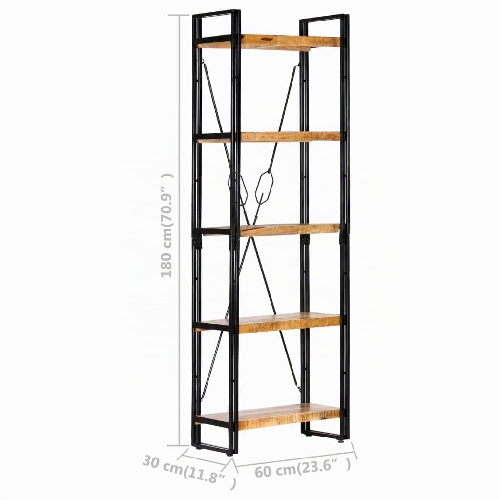 vidaXL Estantería de 5 Niveles Estante Librerías Almacenaje Mostrador Organizador Salón Oficina Hogar Dormitorio Cocina 60x30x180 cm Madera Maciza de Mango